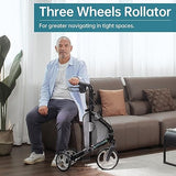 ELENKER 3 Wheel Walkers for Seniors, 3 Wheeled Rollator with 10?? Wheels, Narrow Walkers for Small Spaces, Compact Folding, Ideal for Traveling, Blue