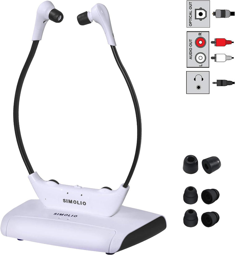 SIMOLIO 100 ft Long-Distance Wireless TV Headphones for Digital and Analog TV, TV Listening Device for Hearing Impaired and Seniors w/Voice Highlighting,Tone Control and Balance Adjustment SM-823D Pro
