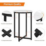 Yaheetech Faux Marble Side Table, 16in End Table Modern Accent Sofa Table w/X-Based, Round Tabletop, Sturdy Metal Legs for Living Room, Black