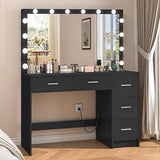 Makeup Vanity Desk with Mirror, 10 Lights, 5 Drawers, 3 Storage Shelves, 3 Color Modes & Adjustable Brightness Dressing Table, 35.4?? Desk, Black