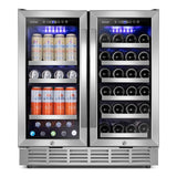 Tittla 30 Inch Wine Fridge, Dual Zone Wine and Beverage Refrigerator with 33 Bottle and 80 Can Wine Cooler Under Counter Freestanding