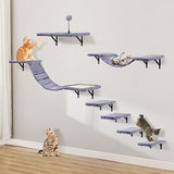 Wall-Mounted Cat Climber Set with Climbing Shelves, Perches, Bridge,Hammock,Scratching Board & Ball – 7 Pcs Wood Indoor Cat Furniture for Kittens Play (Beige)