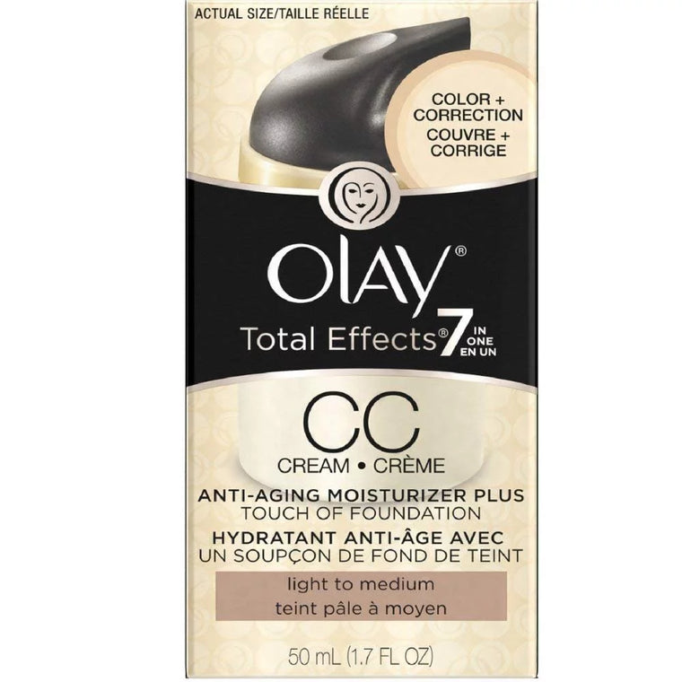 OLAY Total Effects 7 In One Anti-Aging Moisturizer + Touch Of Foundation Light To Medium 1.7 oz Pack of 4
