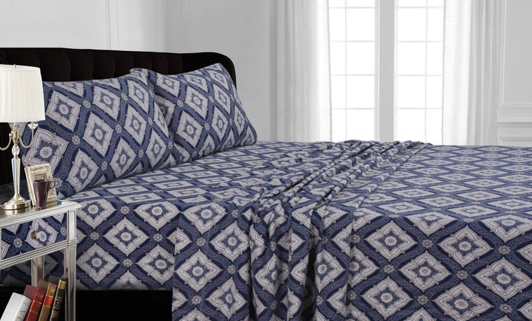 200-gsm Damask Printed Deep Pocket Flannel Sheet Set King