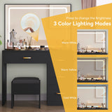 Dextrus Charcoal Black Makeup Vanity Table with Large Mirror and LED Lights – Stylish and Functional for Women Girls, Charcoal Black
