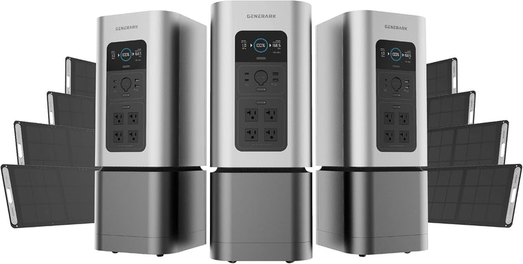 Generark Solar Generator for Homes & RVs: Three (3) HomePower 2 PLUS Backup Battery Power Stations & Eight (8) All-Weather Portable Solar Panels. 2200W – 4400W at 110V, 2060Wh. Up to 7 Days of Emergency and Reliable Power. 12 AC Power Outlets. 12 USB