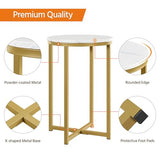 Yaheetech Faux Marble Side Table, 16in End Table Modern Accent Sofa Table w/X-Based, Round Tabletop, Sturdy Metal Legs for Living Room, Black