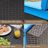 Devoko Patio Furniture Sets 6 Pieces Outdoor Sectional Rattan Sofa Manual Weaving Wicker Patio Conversation Set with Glass Table and Cushion (Beige)