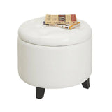 Pemberly Row Modern Round Ottoman in Ivory Faux Leather Fabric