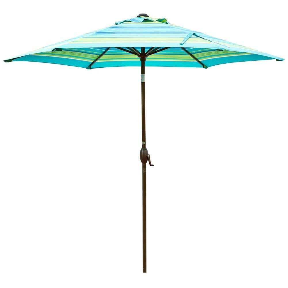 Abba Patio 9-Feet Patio Umbrella Outdoor Market Table Umbrella with Push Button Tilt and Crank, Turquoise Striped