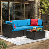 Devoko Patio Furniture Sets 6 Pieces Outdoor Sectional Rattan Sofa Manual Weaving Wicker Patio Conversation Set with Glass Table and Cushion (Beige)