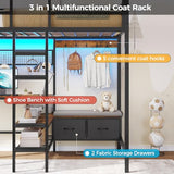 DICTAC Twin Loft Bed with L-Shaped Desk,Storage Shelves and Charging Station Metal Loft Bed Twin Size with LED Lights,Coat Rack with Drawers and Stair,Top Bunk with Safety Guardrail for Teen,Black