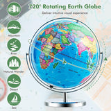 COSTWAY Illuminated World Globe, 13?? Desktop Geographic Globe w/LED Light & Easy-to-Read Clear Map for Students, 720?? Rotation Decorative Globe, Educational Interactive Globe for School, Classroom