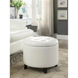 Pemberly Row Modern Round Ottoman in Ivory Faux Leather Fabric