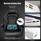 Goplus Massage Gaming Chair, Reclining Backrest, Seat Height Adjustment Racing Computer Office Chair with Footrest, Ergonomic High Back PU Swivel Game Chair (White)