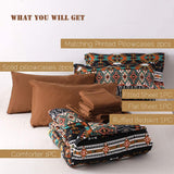 SexyTown Boho Comforter Set Queen Bed in A Bag 8 Piece Deep Pocket with Bed Skirt,Bohemian Tribal Southwestern Bedding Down Comforter(1 Comforter,4 Pillow Cases,Flat Sheet,Fitted Sheet,1 Bed Skirt)