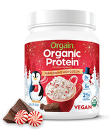 Orgain Organic Plant Based Protein Powder, Peppermint Hot Cocoa Seasonal Holiday Flavor – 21g of Protein, Vegan, Non Dairy, Gluten Free, 2g of Fiber, No Sugar Added, Soy Free, Non-GMO, 1.02 Lb