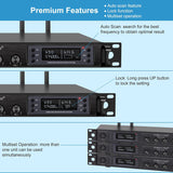 Wireless Microphone System, Phenyx Pro Quad Channel Cordless Mic Set with Metal Handheld Mics, 4×40 Channels, Auto Scan, Long Distance 328ft, Ideal for DJ, Church, Outdoor Events (PTU-7000A)