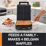 KRUPS Belgian Waffle Maker, Waffle Maker with Removable Plates, 4 Slices, Silver/Black