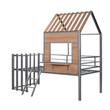 Harper & Bright Designs Kids House Beds Low Loft Bed Frame with Roof, Window, Guardrail and Ladder, Metal Twin Size Loft Bed for Kids Teens Girls Boys (Twin, White)