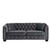 77-Inch Modern Chesterfield Velvet Sofa, 3-Seater Sofa, Upholstered Tufted Backrests with Nailhead Arms and 2 Cushions for Living Room, Bedroom, Apartment, Office (Grey)