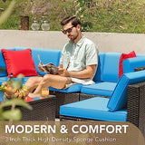 Devoko Patio Furniture Sets 6 Pieces Outdoor Sectional Rattan Sofa Manual Weaving Wicker Patio Conversation Set with Glass Table and Cushion (Beige)